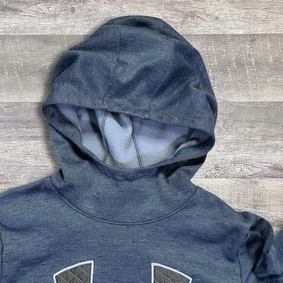 Under Armour Cold Gear Pullover Hoodie Womens L Big Logo Navy Blue Sweatshirt - Picture 2 of 8
